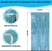 Açık Mavi Renk Ekstra Metalize Parlak Saçaklı Arka Fon Perde İthal A Kalite 1x2 Metre thumbnail 1