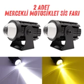 2 Adet Motosiklet Scooter  ATV Uyumlu Mercekli Sis Farı Sarı-Beyaz Çift Renk 12V 50W - 1