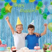 Açık Mavi Renk Ekstra Metalize Parlak Saçaklı Arka Fon Perde İthal A Kalite 1x2 Metre thumbnail 2