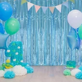 Açık Mavi Renk Ekstra Metalize Parlak Saçaklı Arka Fon Perde İthal A Kalite 1x2 Metre thumbnail 3