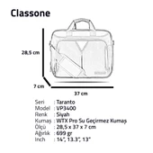 Classone Taranto Serisi VP3400 14 inch WTXpro Su Geçirmez Laptop El Çantası Siyah - 4
