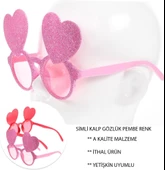 Nessiworld Pembe Renk Sim İşlenmiş Kalp Figürlü Parti Gözlüğü - 1