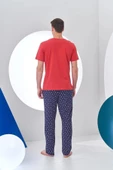 Pjs 24307 Erkek Bordo V Yaka Yelken Baskılı Kısa Kol Pijama Takımı - 7