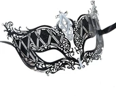 Nessiworld  Kristal Gümüş Taşlı Siyah Renk Metal Lüks Maske Balo Parti - 2