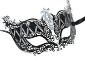 Nessiworld  Kristal Gümüş Taşlı Siyah Renk Metal Lüks Maske Balo Parti - 6