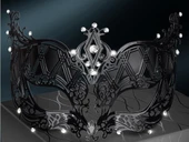 Nessiworld  Kristal Gümüş Taşlı Siyah Renk Metal Lüks Maske Balo Parti - 8