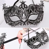 Nessiworld  Kristal Gümüş Taşlı Siyah Renk Metal Lüks Maske Balo Parti - 5