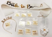 Nessiworld   Altın Renk Bride Partisi Taç Kuşak Dövme Bileklik Seti Full 13 Parça - 2