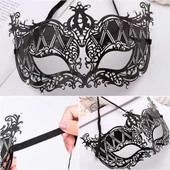 Nessiworld  Kristal Gümüş Taşlı Siyah Renk Metal Lüks Maske Balo Parti - 1