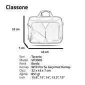 Classone Taranto Serisi VP3005 15.6 inch WTXpro Su Geçirmez Kumaş Laptop El Çantası - 4