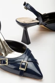 Mary Jane Lacivert Rugan Arkası Açık Sivri Burunlu Kadın Topuklu Ayakkabı thumbnail 3