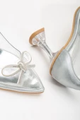 Gümüş Stiletto Taşlı Şeffaf Topuklu Ayakkabı - 3