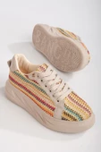 Mavis Krem - Renkli Kalın Tabanlı Hasır Detaylı Sneakers - 1