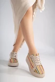 Mavis Krem - Renkli Kalın Tabanlı Hasır Detaylı Sneakers - 3