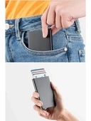 Trend Unisex Siyah Deri Rfid,engelleyici Otomatik Alüminyum Mekanizmalı Kartvizitlik - 3