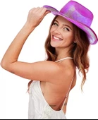 Neon Hologramlı Kovboy Model Parti Şapkası Fuşya Yetişkin 39x36x14 Cm thumbnail 5