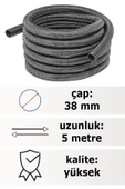 Yüksek Dayanımlı Hava Emiş Süpürge Çelik Telli Hortumu 5 metre 38 mm Çapına Sahip - 2
