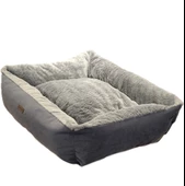 Pawland Tavşan Tüyü Peluş Kedi Yatağı Küçük Irk Köpek Yatağı Füme 60 x 45 cm - 1