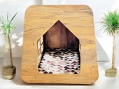 ED PET DİZAYN Caramel 30x50 Kedi Köpek Evi , Atlantik Çam Renk ,Yıkanabilir Kumaş Minderi Ile Beraber - 1