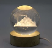 3d Kristal Cam Küre Ahşap Soketli İstanbul Temalı Led Lamba Alk2573 - 1