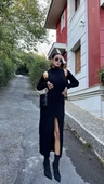 Bolerolu Boğazlı Uzun Elbise 2 Li Triko Takım - Siyah - 2