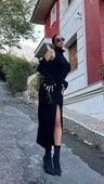 Bolerolu Boğazlı Uzun Elbise 2 Li Triko Takım - Siyah - 4
