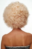 Altın Renk Kıvırcık Afro Bonus Peruk Saç Parti Peruğu Platin Gold - 4