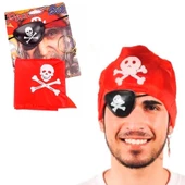 Korsan Bandana Korsan Göz Maskesi ve Korsan Küpesi 3 lü Kostüm Seti - 1