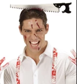 Kafaya Saplanmış Halloween Kanlı Testere Şaka Tacı - 1