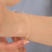 925 Ayar Altın Mikron Kaplama Desenli Ajda Gümüş Bilezik - BV00104 thumbnail 3