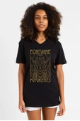Bioshock Fontaine Futuristics Siyah Kadın V yaka Tshirt - 1