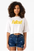 Fallout Lettern Beyaz Kırçıllı Kadın Crop Tshirt thumbnail 1