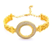 Yarımlı Çerçeve Bileklik Altın Kaplama Taşlı Lazerli Kelepçe BLZ-294 thumbnail 1