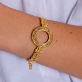 Yarımlı Çerçeve Bileklik Altın Kaplama Taşlı Lazerli Kelepçe BLZ-294 thumbnail 2