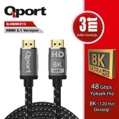 Qport Q-HDMI213 3 Metre 2.1V 8K Altın Uçlu Örgülü HDMI Kablo - 1
