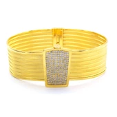 İmitasyon Trabzon Hasırı Altın Kaplama Sıra Taşlı Kelepçe BLZ-381 - 1