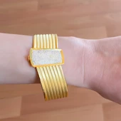 İmitasyon Trabzon Hasırı Altın Kaplama Sıra Taşlı Kelepçe BLZ-381 - 2