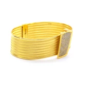 İmitasyon Trabzon Hasırı Altın Kaplama Sıra Taşlı Kelepçe BLZ-381 - 4