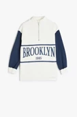 Koton Kız Çocuk Sweatshirt Dik Yaka Yarım Fermuarlı Şehir Baskılı Uzun Kollu - 3