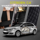 Citroen C4 Siyah Renk Tay Tüyü Cepli & Terletmez Sırtlı Oto Koltuk Minder Seti - Koltuk Koruma Kılıfı (ÖN & ARKA TAM SET) - 1