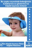 Premium Sağlıklı Malzeme Su Köpük Kaçma Önleyen Ayarlanabilir Düğmeli Kulaklıklı Bebek Banyo Şapkası - 2