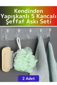 Özel Çok Fonksiyonlu Mutfak Banyo Askısı İz Bırakmaz Kendinden Yapışkanlı 5 Kancalı Askı Seti 2 Adet - 1