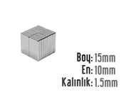 Neodyum Mıknatıs Köşeli  15x10mm , Kalınlık 1.5 mm ( 5 Adet) - 1