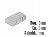 Neodyum Mıknatıs Köşeli  15x10mm , Kalınlık 1 mm ( 5 Adet) - 1