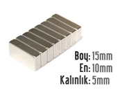 Neodyum Mıknatıs Köşeli  15x10mm , Kalınlık 5 mm ( 5 Adet) - 1