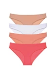4 adet Süper Eko Set Likralı Kadın Slip Külot Ten Beyaz Pudra Fuşya thumbnail 1