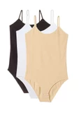 3 Adet İp Askılı Kadın Çıtçıtlı Body Siyah Beyaz Ten thumbnail 1