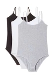3 Adet İp Askılı Kadın Çıtçıtlı Body Siyah Beyaz Gri thumbnail 1