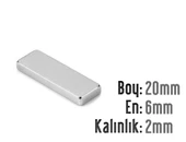 Neodyum Mıknatıs Köşeli  20x6mm , Kalınlık 2 mm ( 3 Adet) - 1