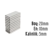 Neodyum Mıknatıs Köşeli  20x10mm , Kalınlık 5 mm ( 3 Adet) - 1